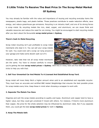 5 Little Tricks To Receive The Best Price In The Scrap Metal Market Of Sydney