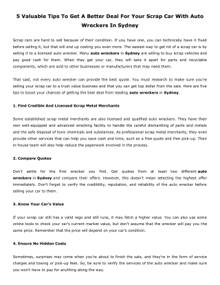 5 Valuable Tips To Get A Better Deal For Your Scrap Car With Auto Wreckers In Sydney