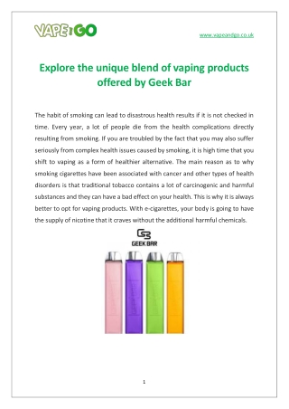 Explore the unique blend of vaping products offered by Geek Bar