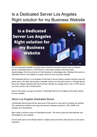 Is a Dedicated Server Los Angeles  Right solution for my Business Website