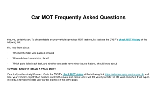Car MOT Frequently Asked Questions