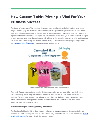 How Custom T-shirt Printing Is Vital For Your Business Success