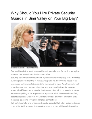 Why Should You Hire Private Security Guards in Simi Valley on Your Big Day