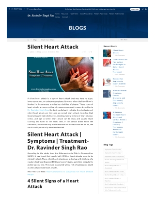 Silent Heart Attack  Symptoms  Treatment- Dr. Ravinder Singh Rao