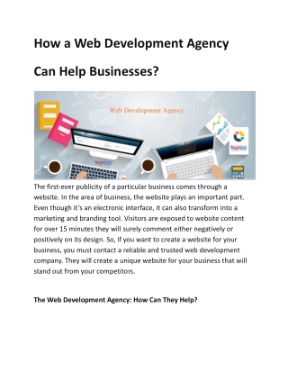 How a Web Development Agency Can Help Businesses?