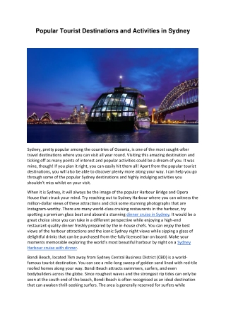 Popular Tourist Destinations and Activities in Sydney