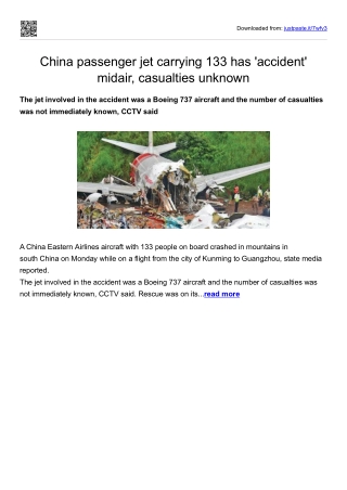 China passenger jet carrying 133 has 'accident' midair, casualties unknown