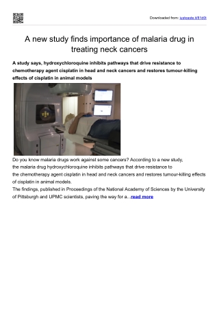 A new study finds importance of malaria drug in treating neck cancers