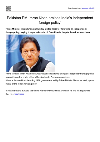 Pakistan PM Imran Khan praises India's independent foreign policy'
