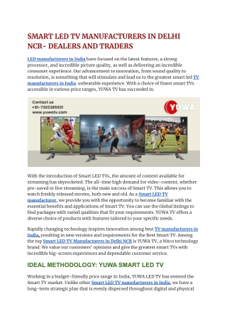 SMART LED TV MANUFACTURERS IN DELHI NCR- DEALERS AND TRADERS