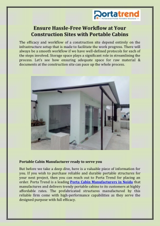 Porta Cabin Manufacturers in Noida