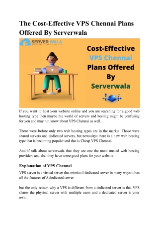 The Cost-Effective VPS Chennai Plans Offered By Serverwala