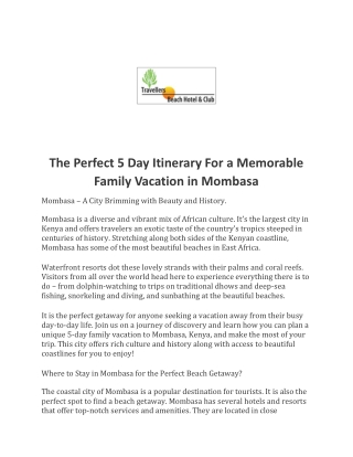 The Perfect 5 Day Itinerary For a Memorable Family Vacation in Mombasa