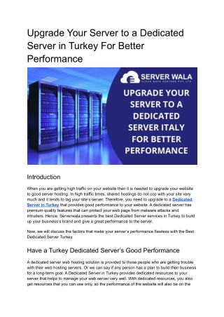 Upgrade Your Server to a Dedicated Server in Turkey For Better Performance