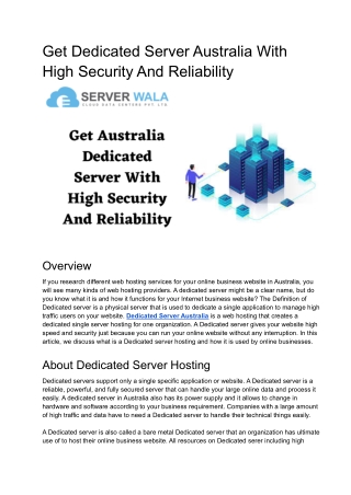 Get Australia Dedicated Server With High Security And Reliability