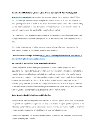 Neurofeedback Market Share, Demand, Size, Trends, Development, Opportunity by 2027