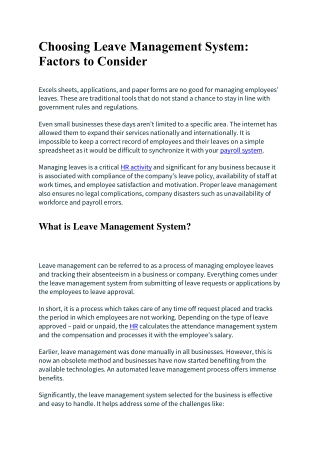 Choosing Leave Management System Factors to Consider