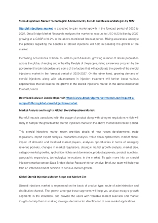 Steroid Injections Market Technological Advancements, Trends and Business Strategies by 2027