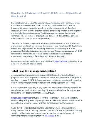 How does an HR Management System (HRMS) Ensure Organizational Data Security