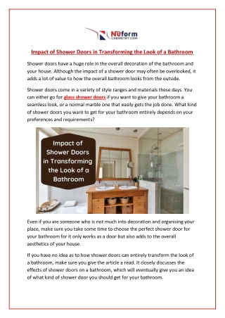 Impact of Shower Doors in Transforming the Look of a Bathroom