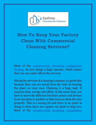 How To Keep Your Factory Clean With Commercial Cleaning Services?