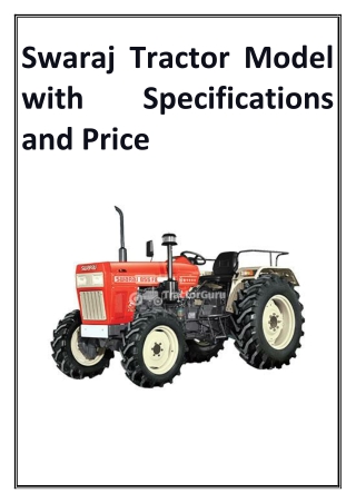 Swaraj Tractor Model with Specifications and Price