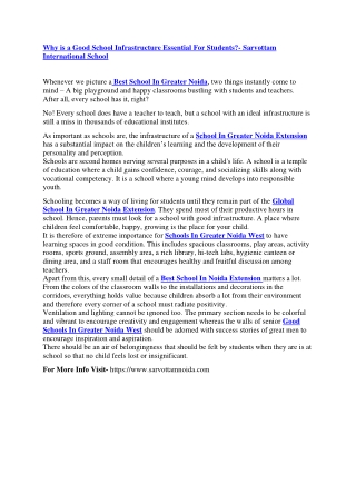 Why is a Good School Infrastructure Essential For Students?- Sarvottam School