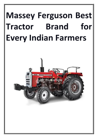 Massey Ferguson Best Tractor Brand for Every Indian Farmers