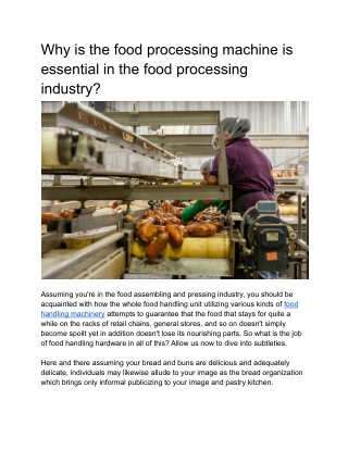 Why is the food processing machine is essential in the food processing industry