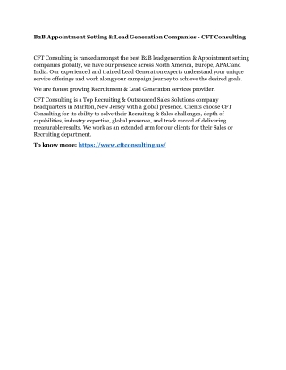 B2B Appointment Setting & Lead Generation Companies - CFT Consulting