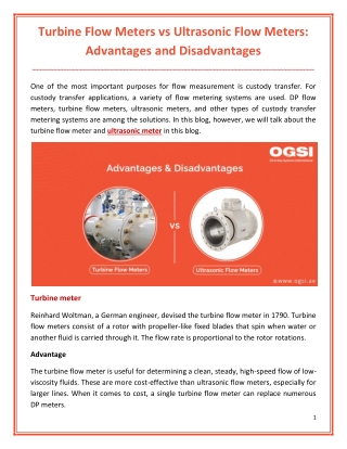 Turbine Flow Meters vs Ultrasonic Flow Meters: Advantages and Disadvantages