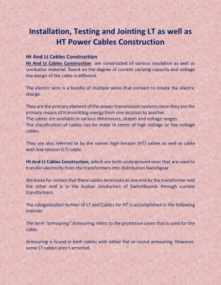 Ht And Lt Cables Construction