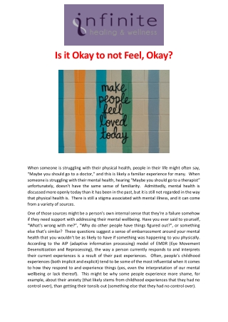 Is it Okay to not Feel, Okay