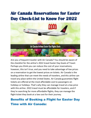 Air Canada Reservations for Easter Day Check-List to Know For 2022