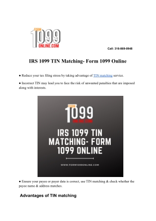 IRS 1099 TIN Matching- Form 1099 Online