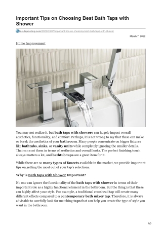 Important Tips on Choosing Best Bath Taps with Shower