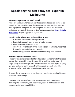 Appointing the best Spray seal expert in Melbourne