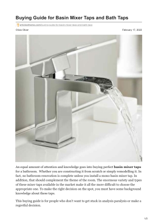 -Buying Guide for Basin Mixer Taps and Bath Taps