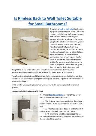 Is Rimless Back to Wall Toilet Suitable for Small Bathrooms