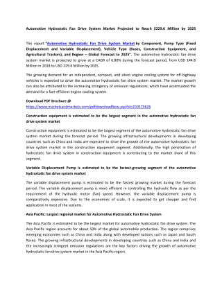 Automotive Hydrostatic Fan Drive System Market Projected to Reach $229.6 Million