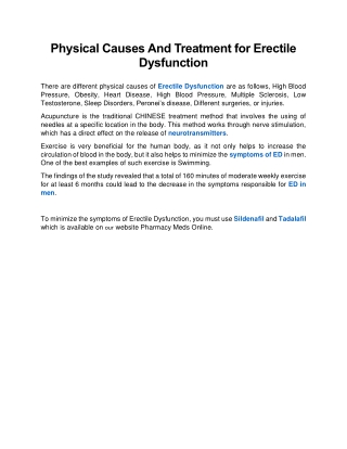 Physical Causes And Treatment for Erectile Dysfunction