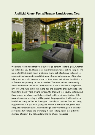 Artificial Grass- Feel a Pleasant Land Around You