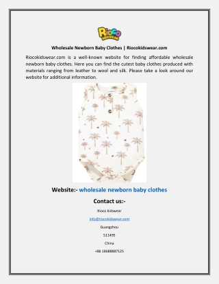 Wholesale Newborn Baby Clothes  Riocokidswear
