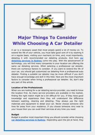 Major Things To Consider While Choosing A Car Detailer - Creative Car Care