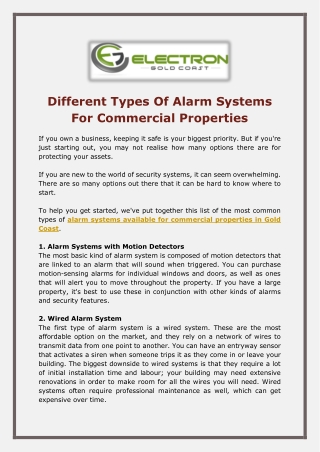Different Types Of Alarm Systems For Commercial Properties - Electron Gold Coast