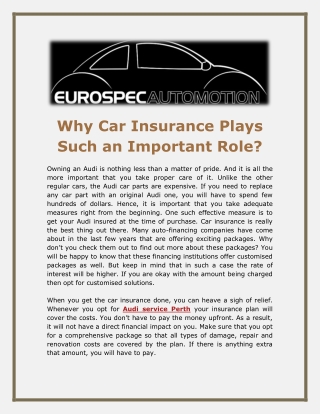 Why Car Insurance Plays Such an Important Role - Eurospec Automation