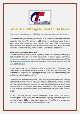 What Are LED Lights Used For In Cars - GT Auto Parts