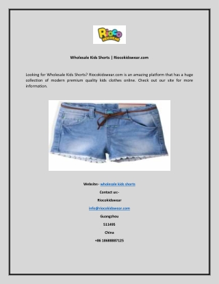 Wholesale Kids Shorts  Riocokidswear