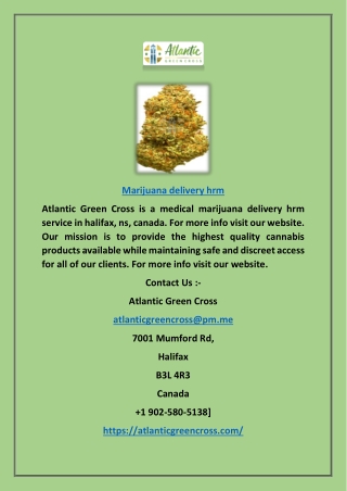 Marijuana Delivery Service in Halifax, Ns, Canada | Atlanticgreencross.com