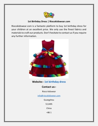 1st Birthday Dress Riocokidswear
